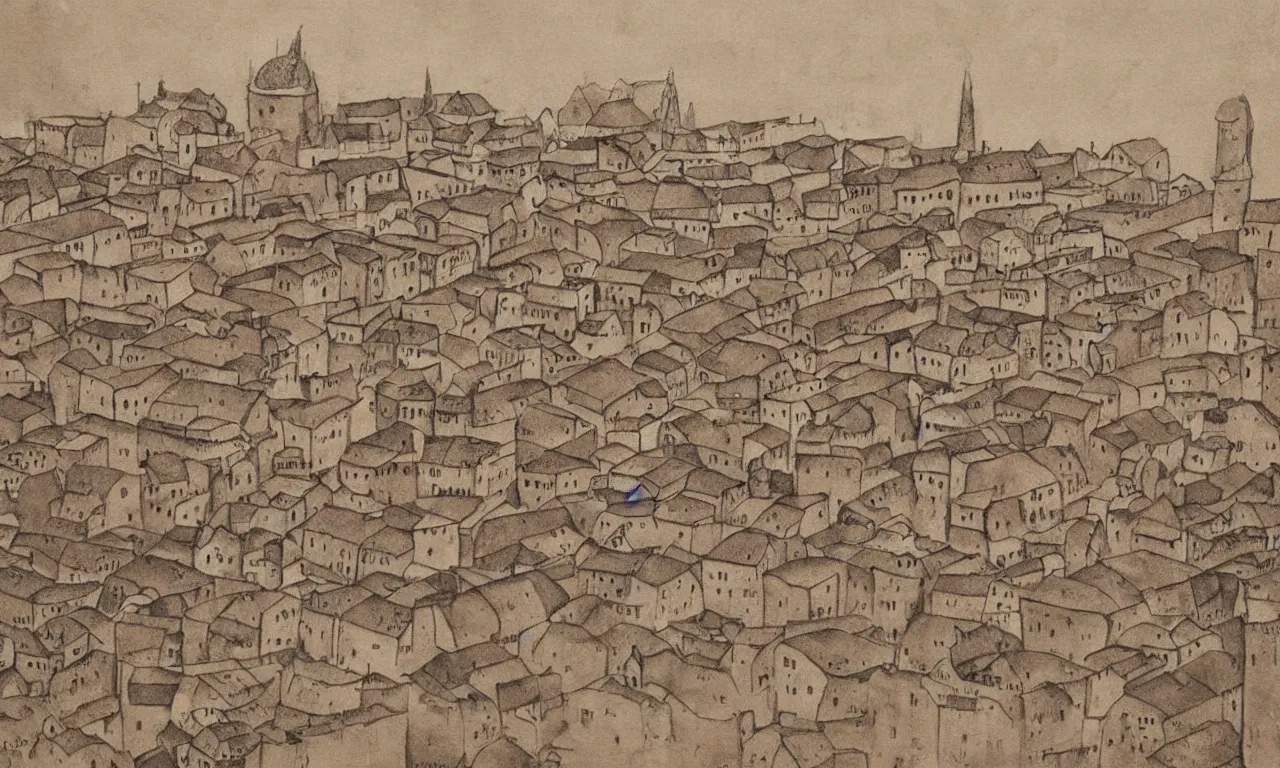 Prompt: detailed sepia painting of the old city of Farum Azula