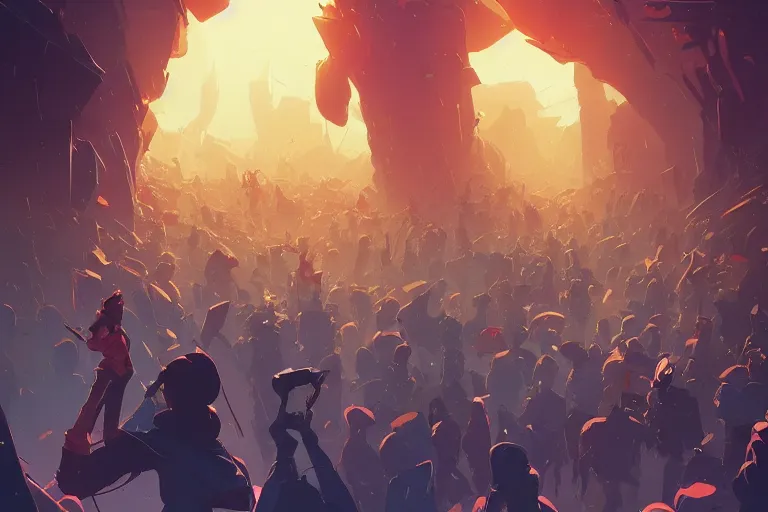 Image similar to a very anxious person in a crowd of mad people behance hd artstation by jesper ejsing, by rhads, makoto shinkai and lois van baarle, ilya kuvshinov, ossdraws, that looks like it is from borderlands and by feng zhu and loish and laurie greasley, victo ngai, andreas rocha