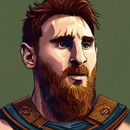 Image similar to Messi as a Viking, detailed digital art, trending on Artstation