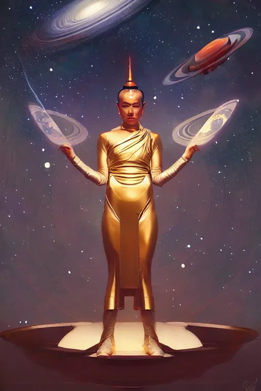 Prompt: space buddhism, futurism, painting by greg rutkowski, j. c. leyendecker, artgerm