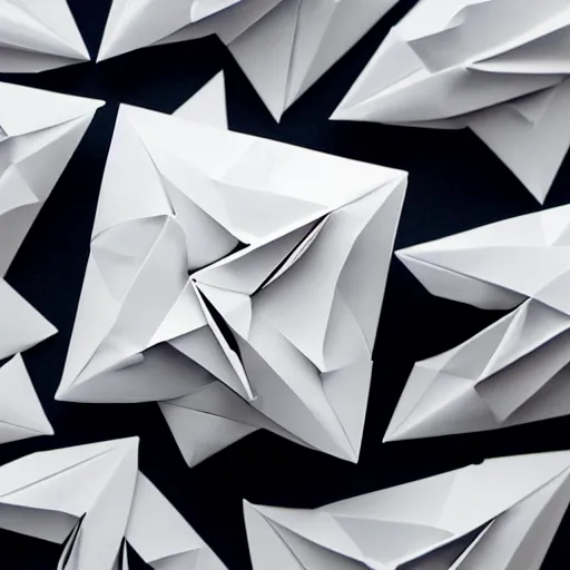 Prompt: origami abstract pattern in white paper, 3 d render, ultra detailed, on white background, studio shot