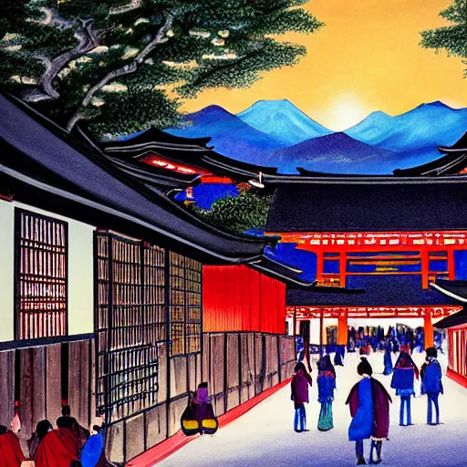 Image similar to a beautiful painting of the lantern festival in old kyoto