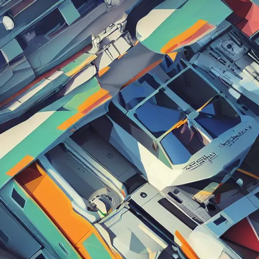 Prompt: super detailed color lowpoly art, big graphic seiner ship, unreal engine, high contrast color palette, 3 d render, lowpoly, colorful, digital art, perspective, full volume composition, syd mead