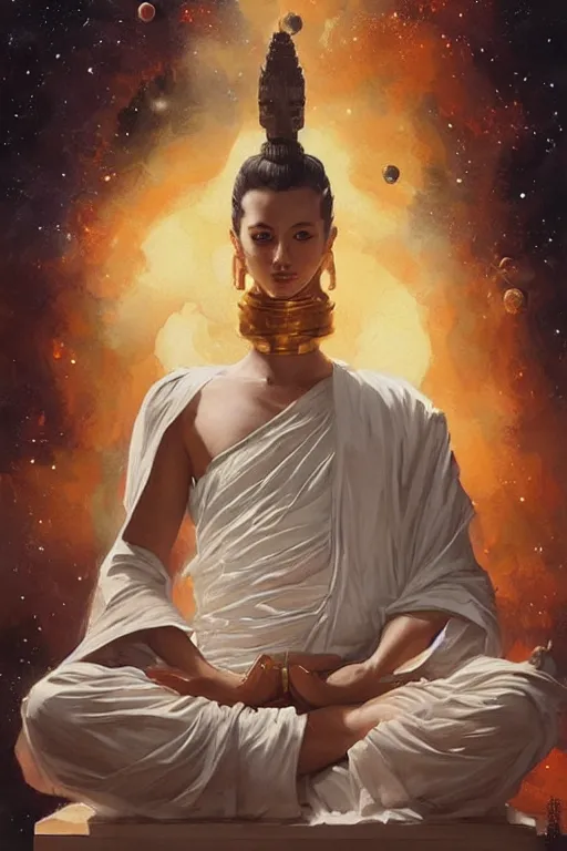 Image similar to space, buddhism, taoism, painting by greg rutkowski, j. c. leyendecker, artgerm