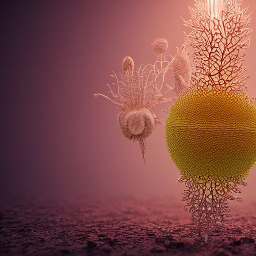 Image similar to a highly detailed 3 d render in octane and vray of a slime mold growing to golden ratio pattern floating in space. beautiful mystical lighting, mist, sigma 2 4 mm