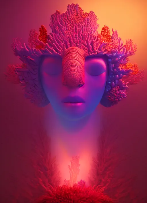 Image similar to Face of a Alien Deity, corals, plume made of fractals, extremly detailed digital painting, in the style of Beeple, mystical colors, rim light, beautiful lighting, 8k, stunning scene, raytracing, octane, trending on artstation
