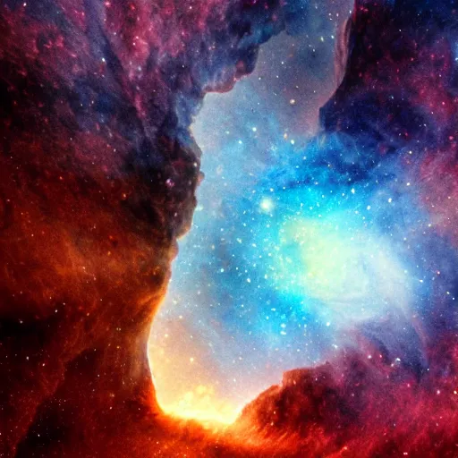 Image similar to a cave leading into a nebula