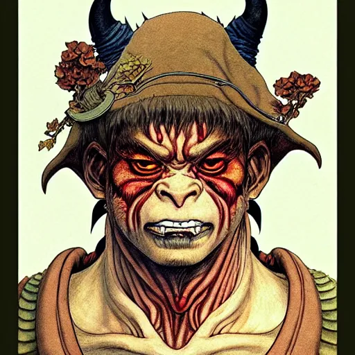 Image similar to prompt : portrait of orc painted in miyazaki color style drawn by katsuhiro otomo and takato yamamoto, inspired by fables, china doll face, smooth face feature, intricate oil painting, high detail, sharp high detail, manga and anime 2 0 0 0