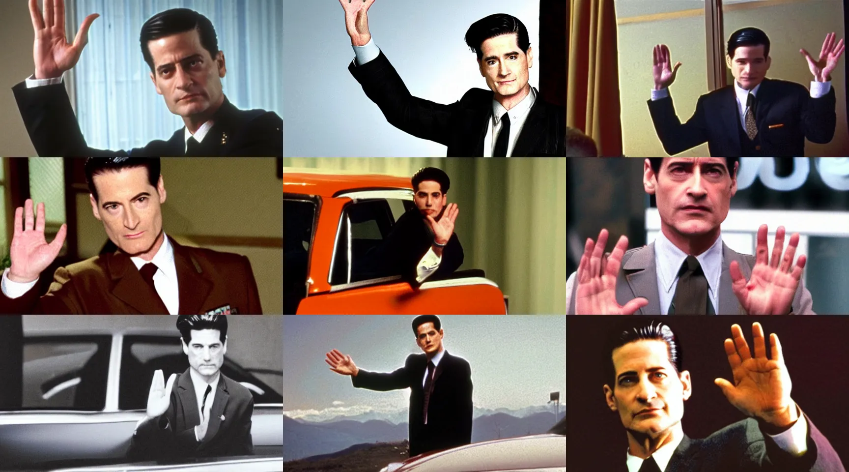 Prompt: agent dale cooper from the tv show twin peaks waving goodbye