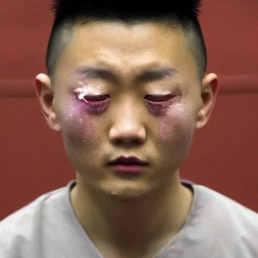 Prompt: Justin Sun crying in prison