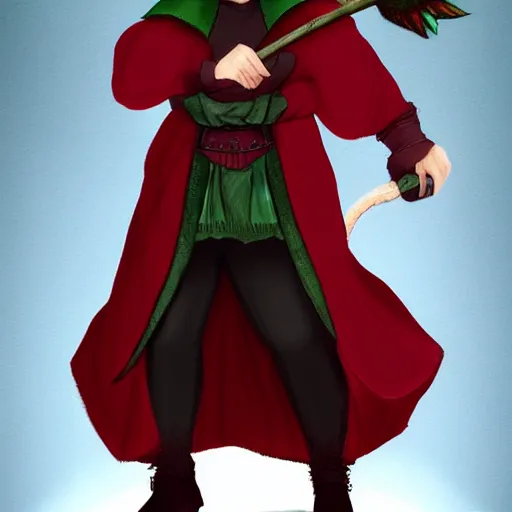 Image similar to portrait, 25 years old :: overweight fantasy mage :: green eyes, short black hair :: wearing a red brown robe, pointed mage hat :: high detail, digital art, RPG, concept art, illustration, realistic