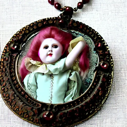 Image similar to creepy porcelain victorian doll artnouveau necklace