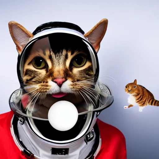 Image similar to cat in spacesuit with hamster in her mouth