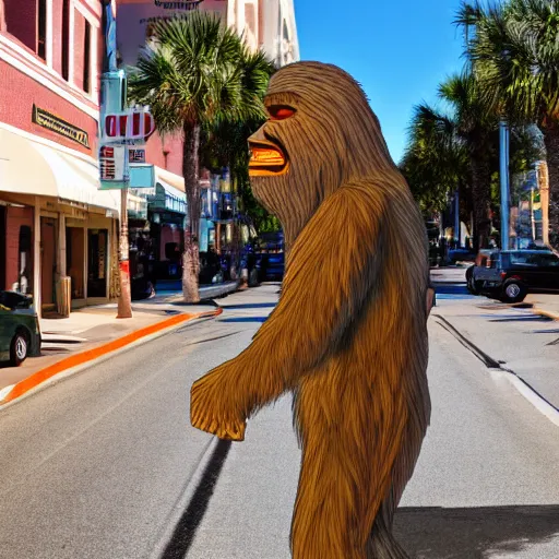 Image similar to bigfoot walking down the street in downtown Pensacola Florida