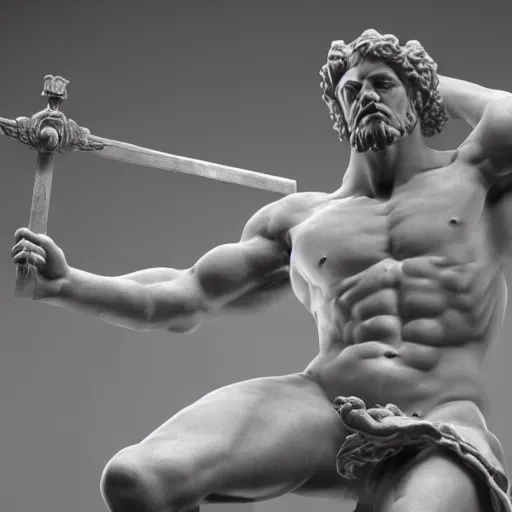 Prompt: a detailed sculpture of hercules, renaissance style by michelangelo and auguste rodin. volumetric lighting, ultra - hd, unreal engine 5