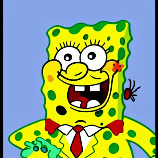 Image similar to spongebob with a horrific face expression, detailed, disgusting