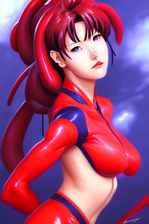 Image similar to a ultradetailed beautiful painting of misato from evangelion, by artgerm trending on artstation