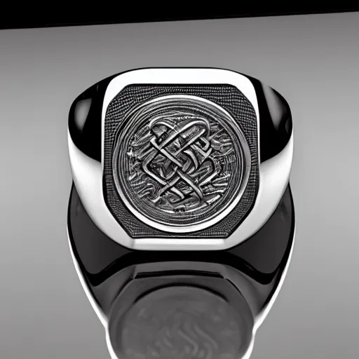 Prompt: “a family signet ring made from reflective metal, realistic reflections, high quality, intricate, 8k, extremely detailed, extremely realistic, clear shadows”