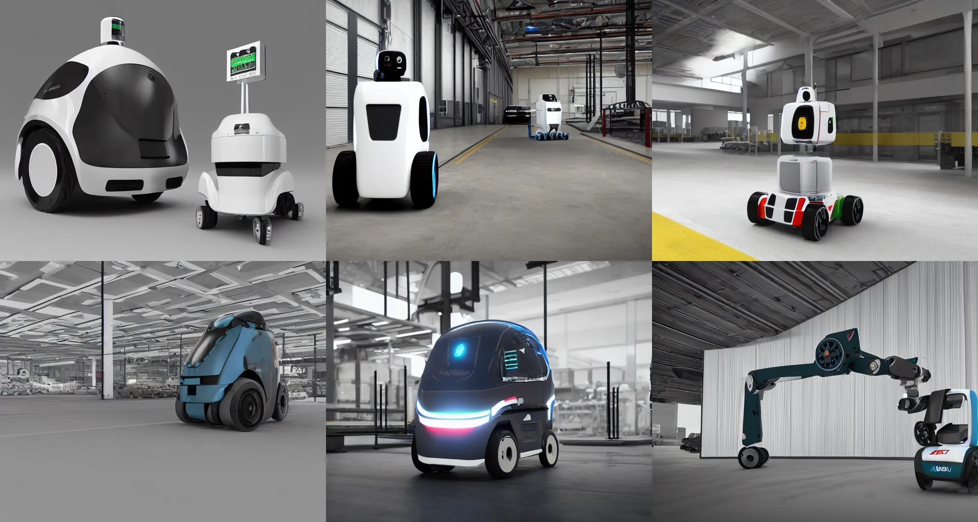 Prompt: autonomous mobile robot, agv driving in an industrial environment, Octane Render