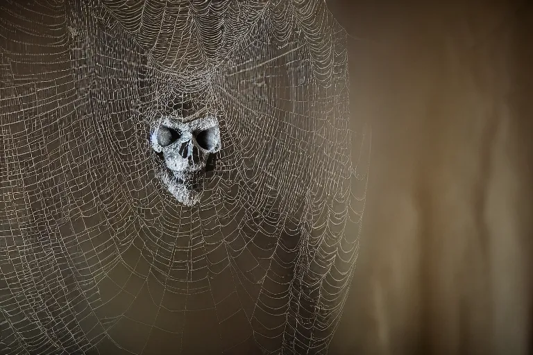Image similar to portrait of a dusty armored skeleton covered in webs in a cave By Emmanuel Lubezki