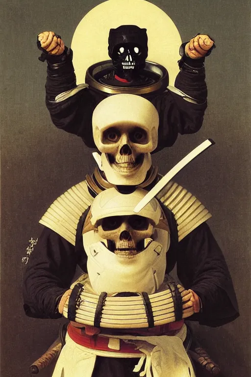 Prompt: portrait of a skull man japanse samurai astronaut with samurai helmets, by bouguereau