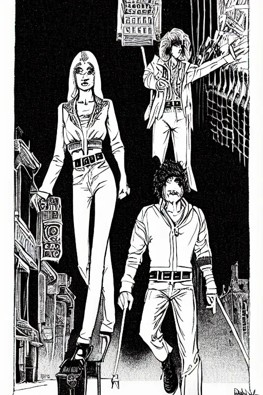 Prompt: a pair of animated white pants walking through a city at night, d & d monster illustration, full body, pen - and - ink illustration, etching, by russ nicholson, david a trampier, larry elmore, 1 9 8 1, hq scan, intricate details, inside stylized border