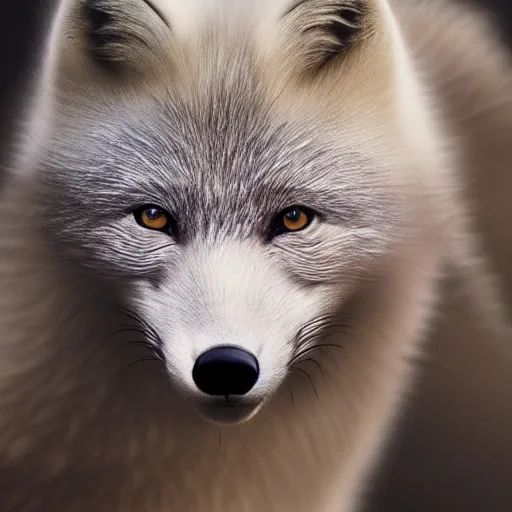 Image similar to a beautiful photo of an arctic fox on mountain hyper realistic natural light concept art cozy atmospheric and cinematic lighting