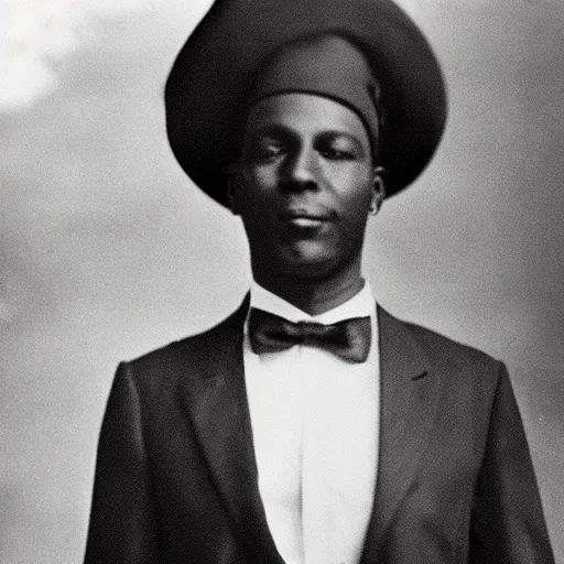 Image similar to vintage photo of a black man wearing a black suit in rio de janeiro