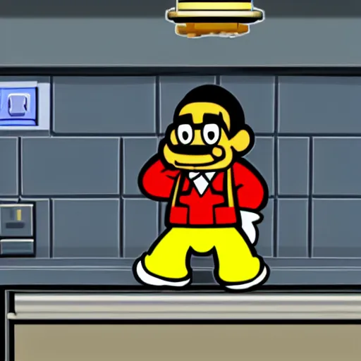 Prompt: ingame screenshot of gustavo fring in paper mario