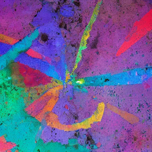 Prompt: prismatic, poisoned tears, falling too the oil - streaked concrete