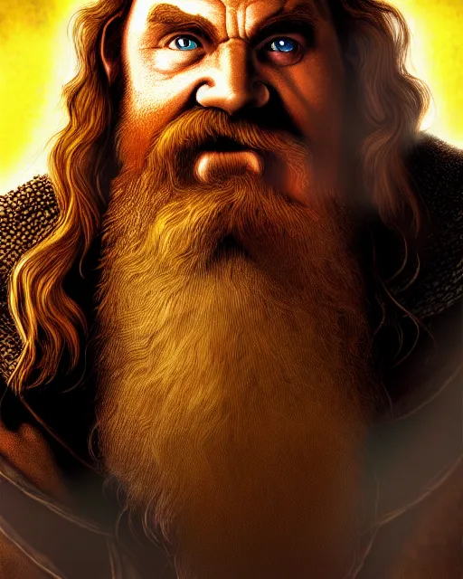 Image similar to Gimli from Lord of the rings, Cover art by Stephen Bliss, boxart, loading screen, 8K resolution