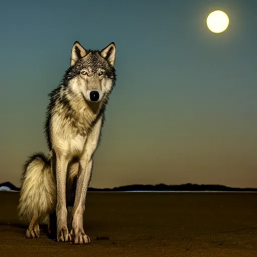 Image similar to wearwolf, tall, begging for a bowl of flour, at night full moon