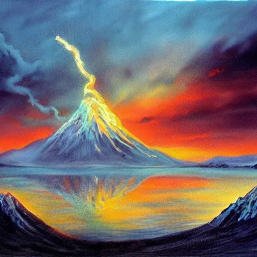 Prompt: mordor from the lord of the rings, painting by bob ross