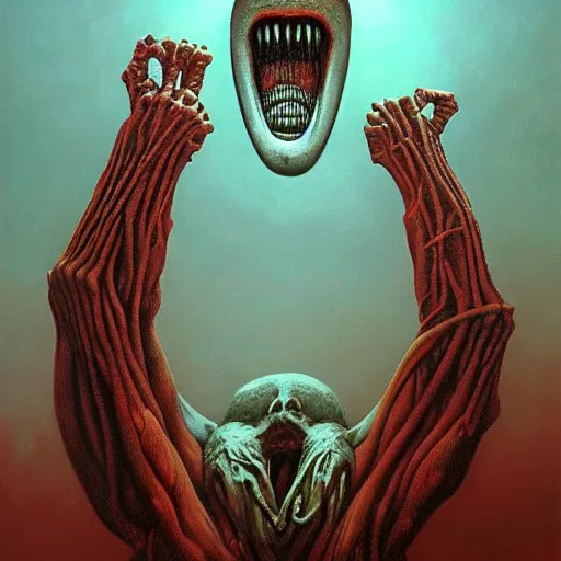 Image similar to SCREAM by zdzisław beksiński, dariusz zawadzki, jeffrey smith and h.r. giger, oil on canvas, 8k highly professionally detailed, trending on artstation