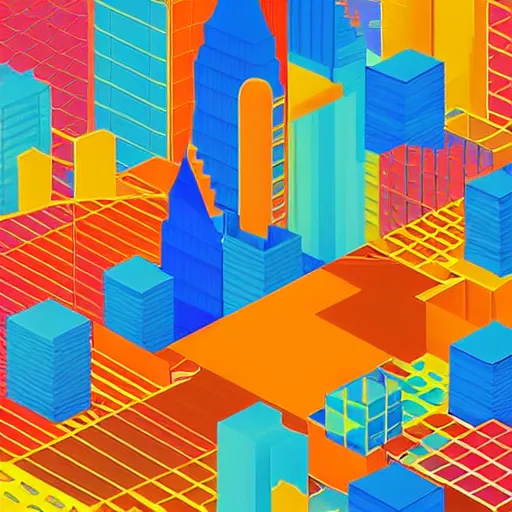 Image similar to geometric art of a city, made entirely from gradients, colorful, vector graphics