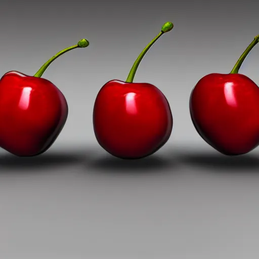 Prompt: Artstation digital art render three fresh cherries