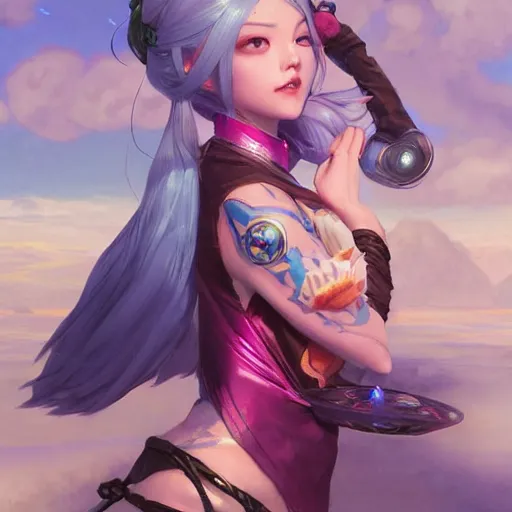 Image similar to Jinx on her day off league of legends on her day off, highly detailed, digital painting, artstation, concept art, smooth, sharp focus, illustration, ArtStation, art by artgerm and greg rutkowski and Hikari Shimoda and Edmund Blair Leighton and Charlie Bowater