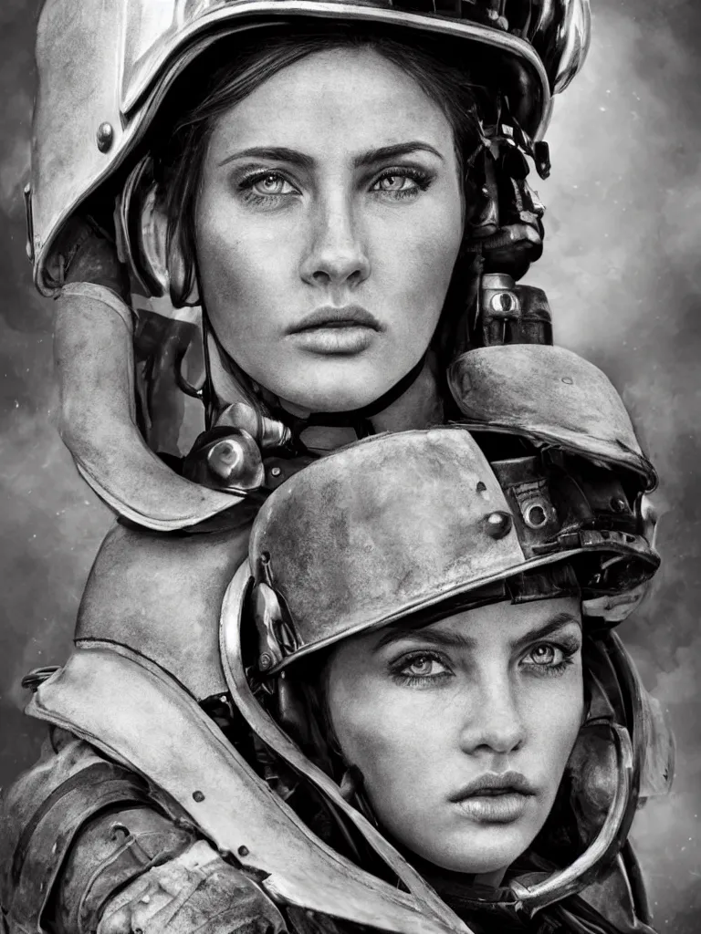 Prompt: intense close up portrait of beautiful woman fire fighter by disney concept artists, blunt borders, rule of thirds