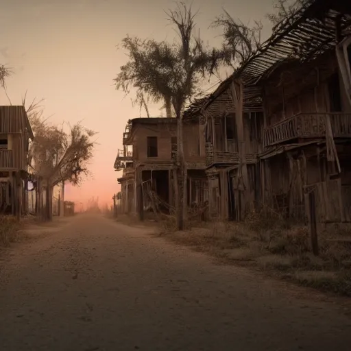 Image similar to movie scene of a Voodoo ghost town, 8k