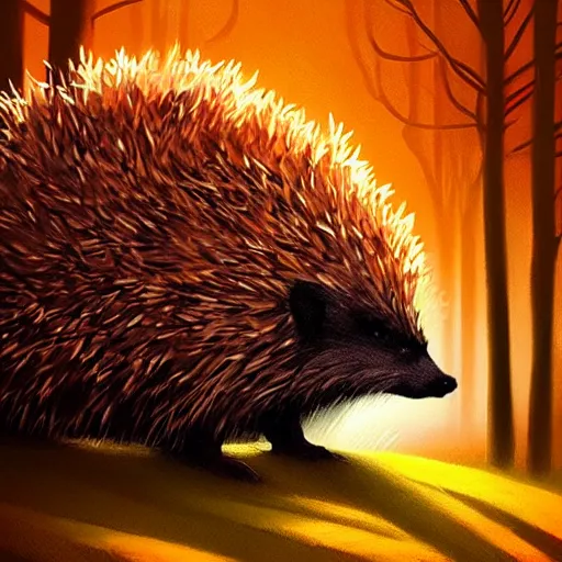 Image similar to hedgehog int he style of christopher balaskas, warm colours, autumn colours, cinematic lighting, front profile