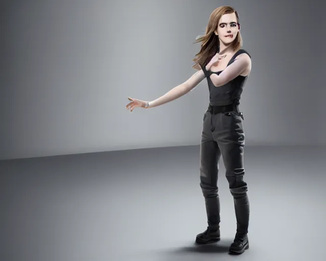 Prompt: color studio photo of an android that looks like emma watson, detailed, full body