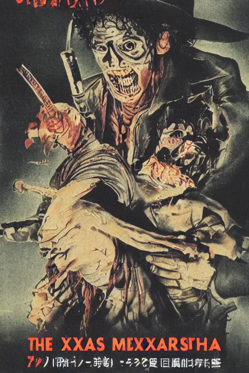 Prompt: the texas chainsaw massacre japanese vhs tape cover art