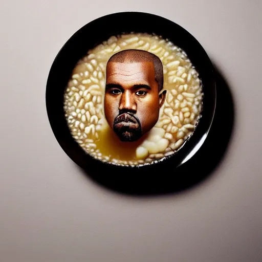 Prompt: kanye west made out of congee, michelin star photography, chinese food photography, kanye made out of congee 1 9 9 9