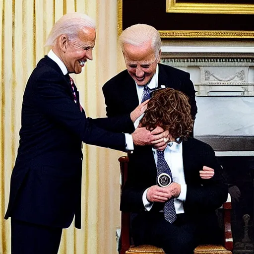 Prompt: “White House Press photo of Joe Biden awarding Peter Dinklage as Tyrion Lannister the presidential medal of freedom”