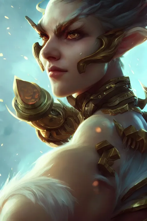 Image similar to league of legends portrait, au naturel, hyper detailed, digital art, trending in artstation, cinematic lighting, studio quality, smooth render, unreal engine 5 rendered, octane rendered, art style by klimt and nixeu and ian sprigger and wlop and krenz cushart.