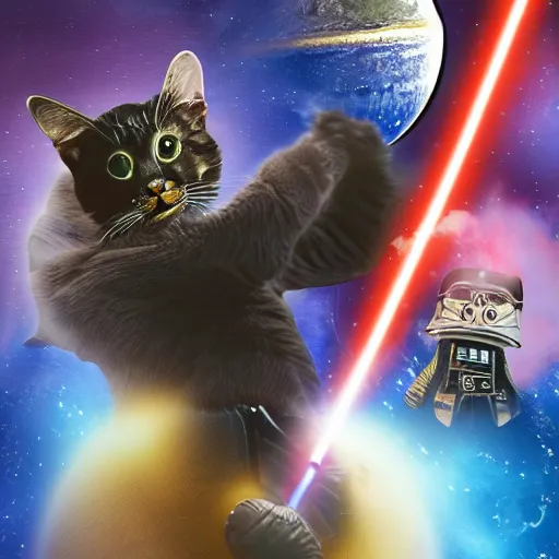 Prompt: darth vader riding tabby space cat feline in space photoshop