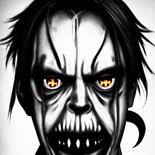 Image similar to steve buscemi as a death note shinigami, mid portrait, high quality, trending on artstation, 4 k