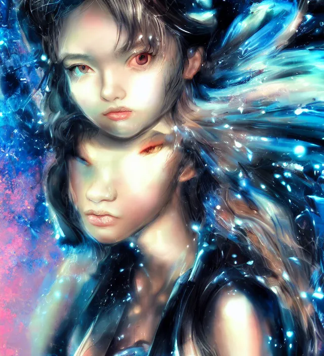 Prompt: hd photo poster portrait of a cute young girl complicated synaptic particles angelic deity in miura kentaro gantz frank miller jim lee kubrick nolan style detailed cinematic trending award winning on flickr artstation