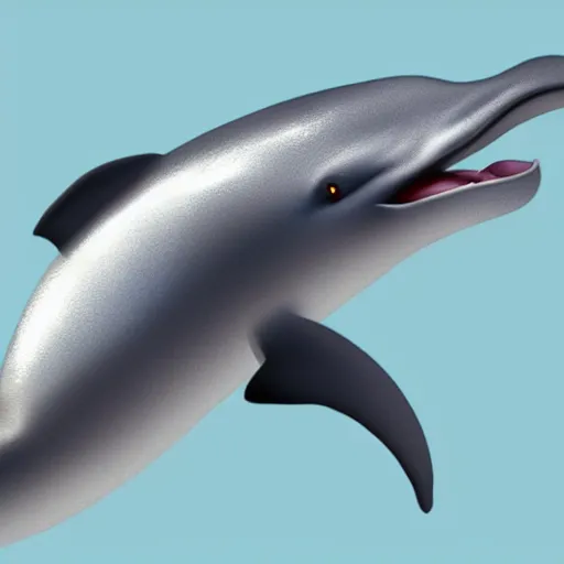 Image similar to An emote of a grey cartoon dolphin using a computer