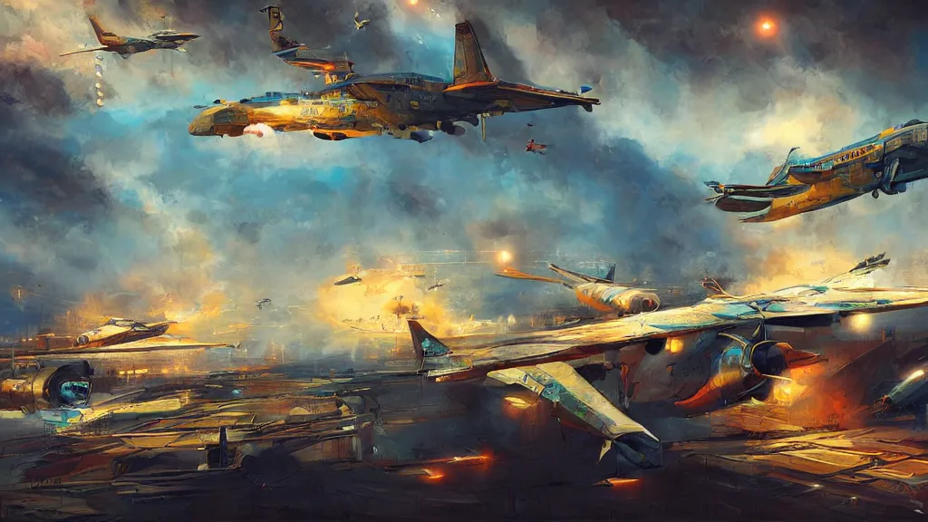 Image similar to the airplanes are waited for the same thing, digital art, illustration, highly detailed, art by finnian macmanus